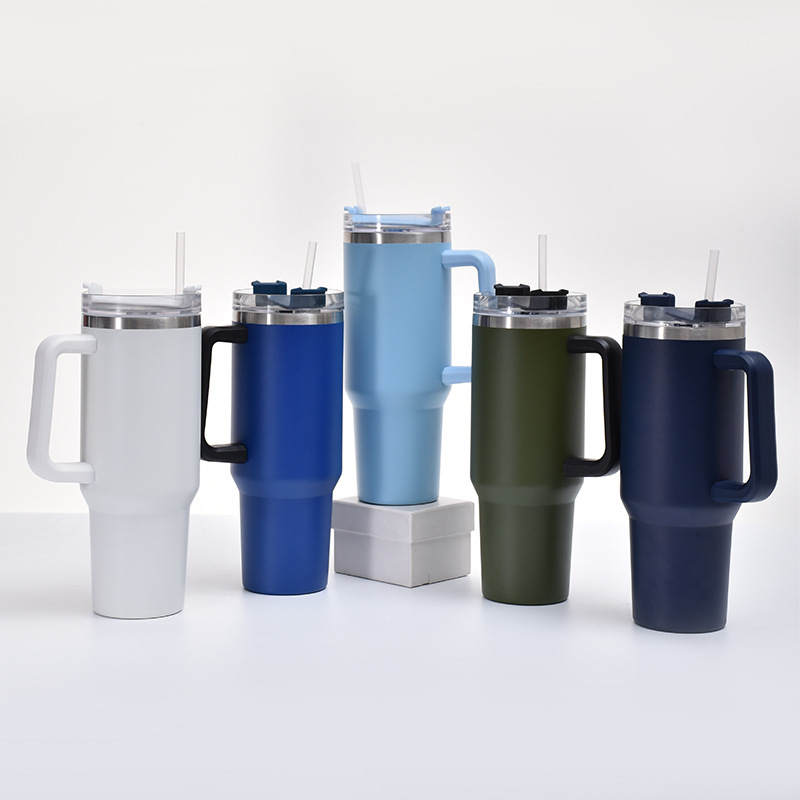 40oz Tumbler with Handle and Straw Lid, 100% Leak-proof Travel Mug, Double-wall Stainless Steel Insulated Cup For Beverages