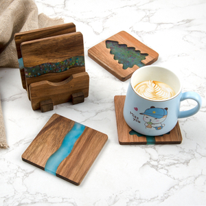 Acacia Wood And Epoxy Resin River/Tree Coaster Set of 4pcs, Handmade Wooden Coaster Set for Drinks, for Home, Office, or Bar