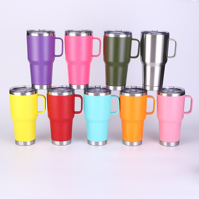 30oz Double Wall Stainless Steel Insulated Mug Tumbler With Handle and Lid, Travel Tumbler suitable for most car cupholder