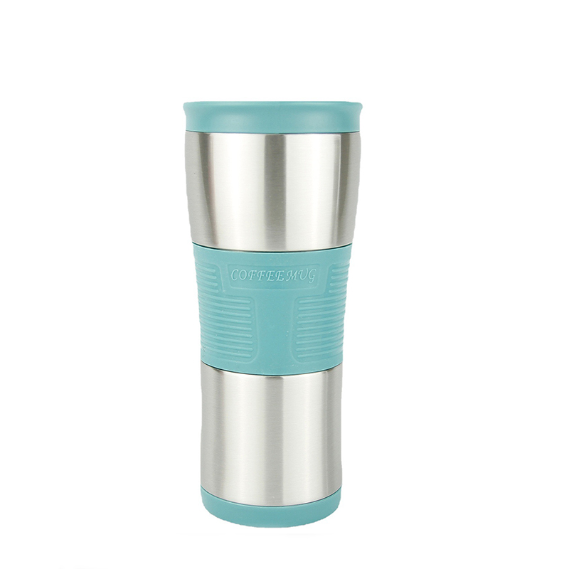 17oz Double Layer Stainless Steel Vacuum Insulated Tumbler Coffee Travel Mug With Non-slip Silicone Sleeve and Leakproof Push Lid
