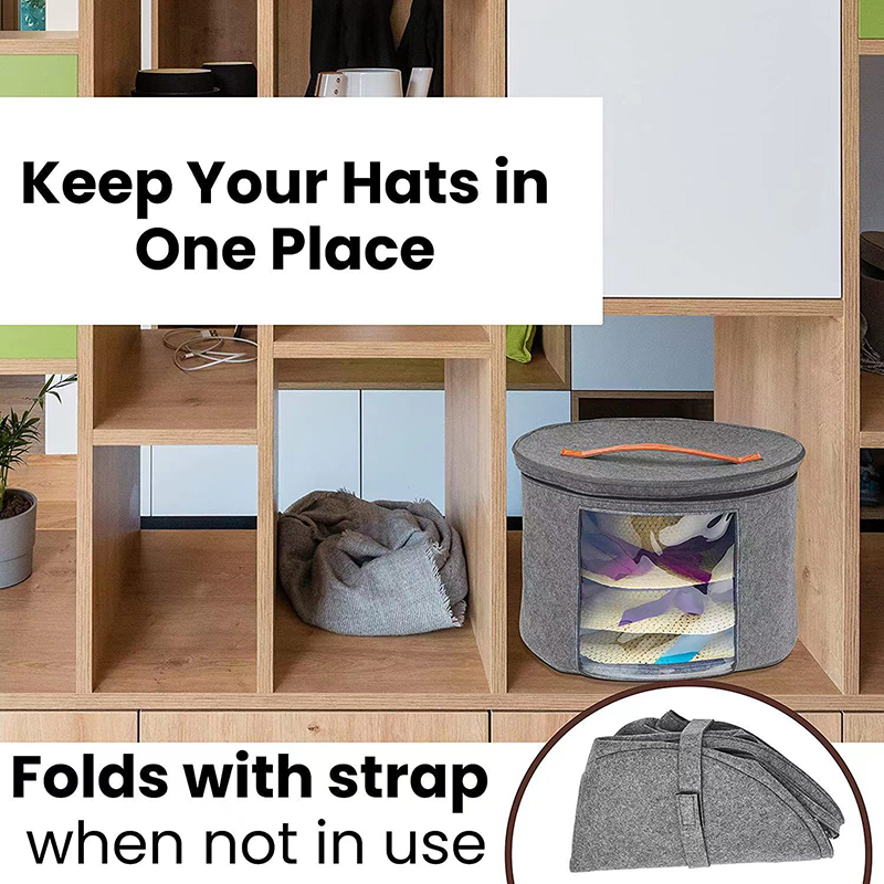 Portable Felt Hats Organizer, Round Shape, Collapsible Hat Storage Box with Dust-proof Lid, Hat Rack Container for Closet, Travel