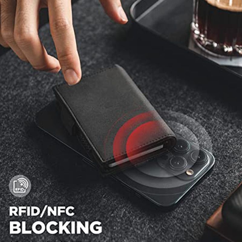RFID Blocking Pop-Up Tracker Tag Wallet Credit Card Holder 5 Card Capacity, ID Window, Cash Slot, Air Apple tag Holder