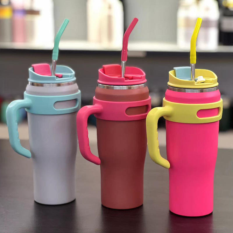 40oz Stainless Steel Travel Tumbler with Handle, Lid and Straw, Large Capacity Insulated Water Bottle, Thermal Travel Coffee Mug