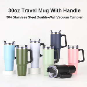 30oz Travel Mug Tumbler With Handle and Straw & Lid, Double Wall Vacuum 304 Stainless Steel Insulated Water Bottle Travel Tumbler