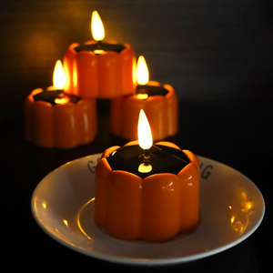 Halloween Pumpkin Tea Lights, Solar Powered LED Pumpkin Flameless Candle With Ghost Face For Halloween Decor and Party Decoration