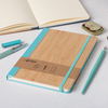Natural Hard Bamboo Covered Notebook, Hardcover PU Leather Bound Bamboo Journal With Color-matching Elastic Strap