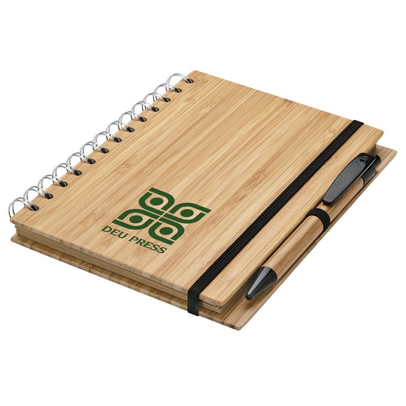 Natural Bamboo Board Spiral Notebook, Double-wire Spiral Journal Notebook, with Elastic Band