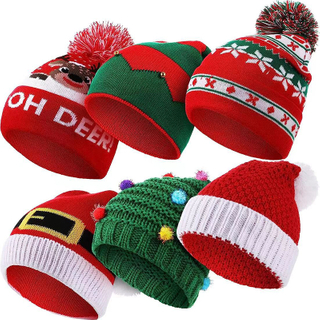 Unisex Knitted Christmas Hats Crochet Xmas Beanie, Santa Hats Xmas Pom Pom Elf Hat Funny Knit Caps For Christmas Party Favors