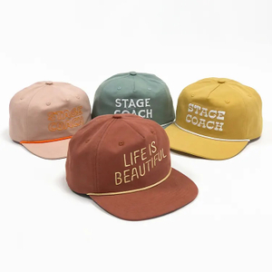 5 Panel Unstructured Cotton Baseball Caps With Rope