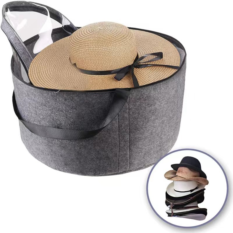 Portable Felt Hats Organizer, Round Shape, Collapsible Hat Storage Box with Dust-proof Lid, Hat Rack Container for Closet, Travel