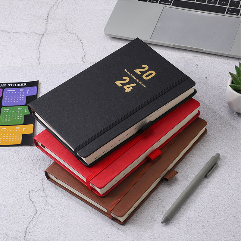 2024 PU Leather Daily Weekly Monthly Calendar Notebook Planner, Dated Planner Journal With Inner Pocket