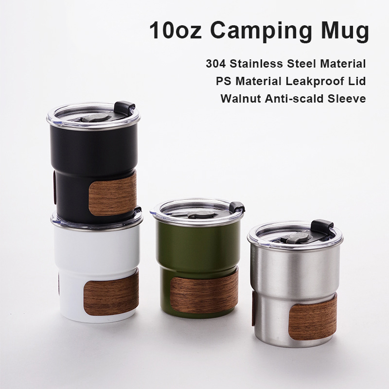 10oz Stainless Steel Outdoor Coffee Cup Camping Mug With Lid and Anti-scald Cup Sleeve