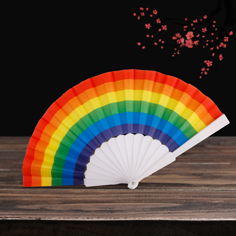 Folding Rainbow Pride Hand Fan, 9inch Colorful Plastic Folding Hand Held Fan For Rave, Festival & Parade, Pride & Party Accessory