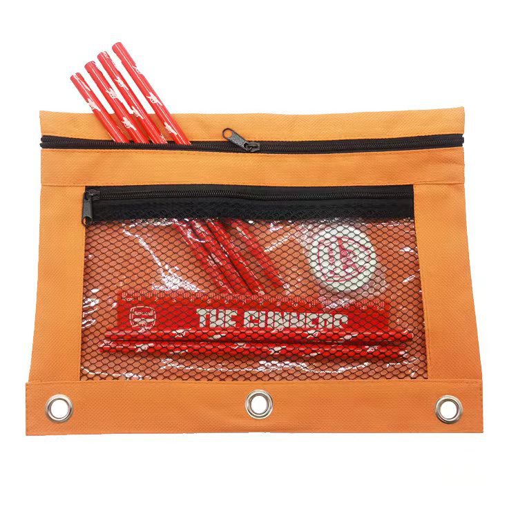 Durable 3-ring Binder Pencil Pouch with Waterproof Oxford Fabric, Clear Window, And Mesh Pockets.