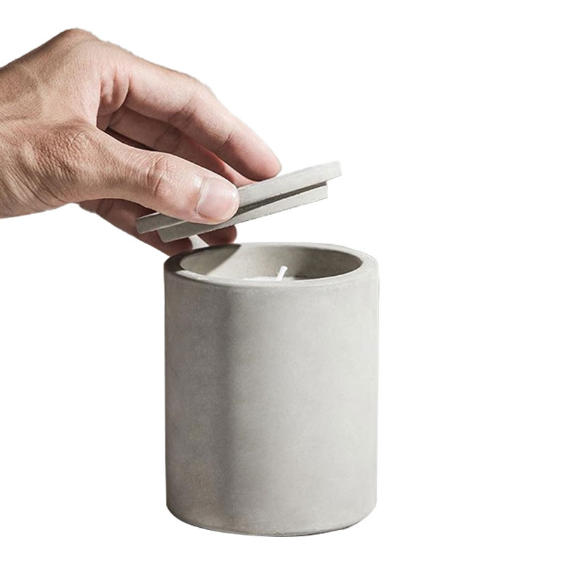 Cylinder Decorated Concrete Candle Jar With Candle And Lid For Homes, Bars Or Restaurants