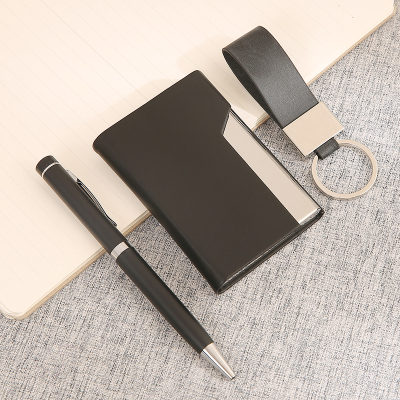 Pen Business Card Holder And Keychain Business Gift Set