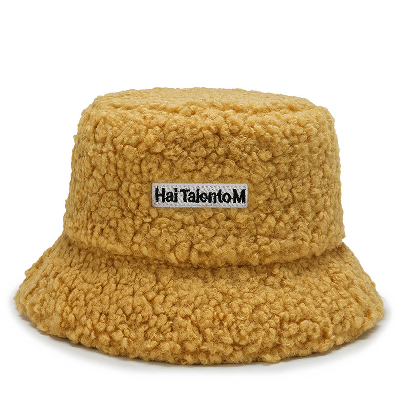 Lamb Wool Faux Fur Warm Female Hat Faux Fur Winter Women Bucket Hat