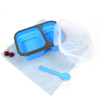Silicone Foldable 2 Compartment Lunch Box Outdoor Portable with Spoon Silicone Outdoor Portable With Spoon
