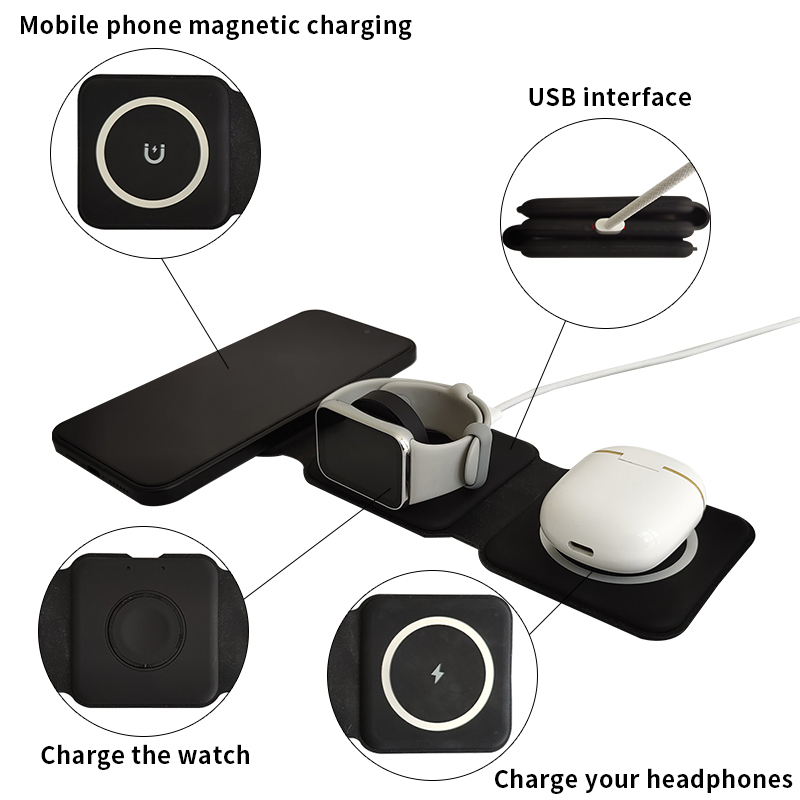 Charging Station for Apple Multiple Devices, Magnetic & Foldable 3-in-1 Wireless Charger Dock - Travel Charger For Multiple Device