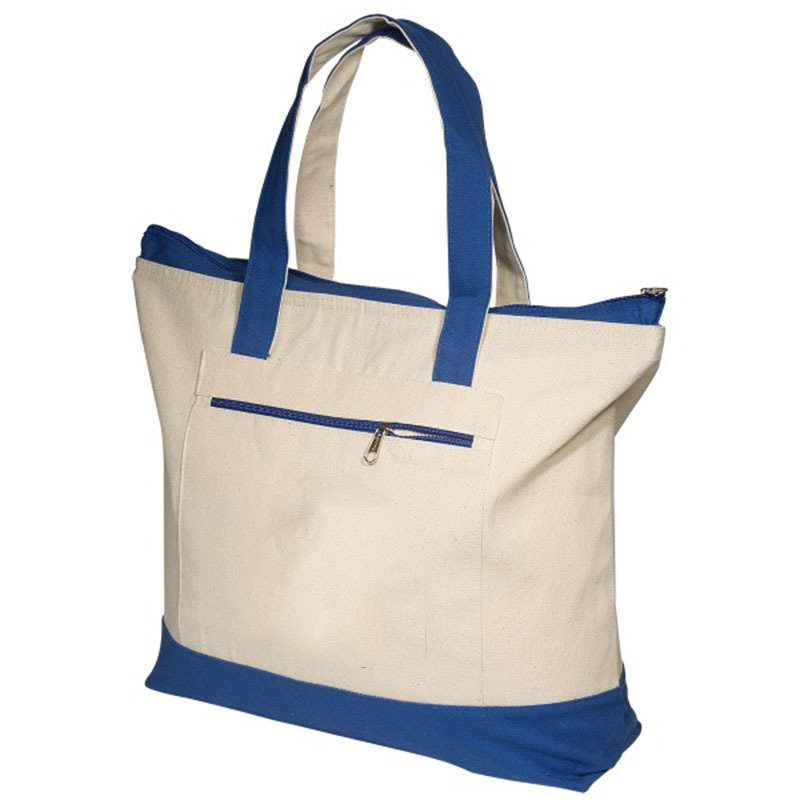 Two-Tone 12oz Cotton Canvas Tote Bag with Zipper Pocket, Large Reusable Grocery Shopping Tote