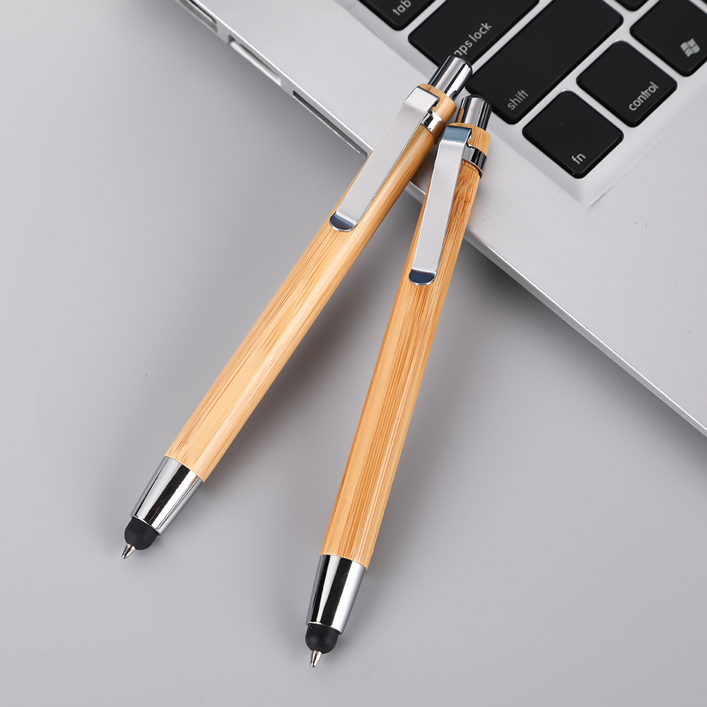 Bamboo Retractable Stylus Ballpoint Pen