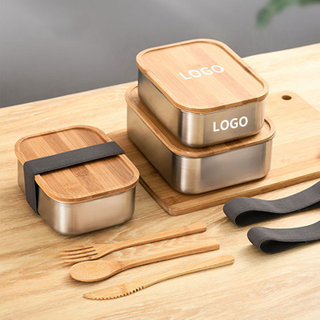 Stainless Steel Bamboo Cover Food Grade Stainless Steel Outdoor Portable