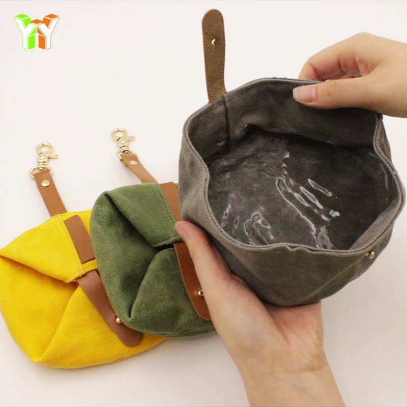 Travel Food Water Waxed Canvas Dog Bowl Portable Roll Up Heavy Duty Accessories for Pet