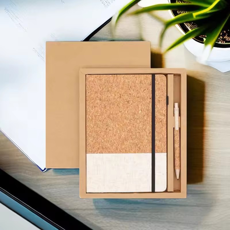 Cork Hardcover Bound Journal Book Notebooks with Pen for Work School, A5 SIze, 180 Pages/90 Sheets, Elastic Strap Closure