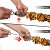 10pcs per pack Long Double Pronged Reusable Stainless Steel Shish Kabob BBQ Skewers Sticks with Push Bar for Grilling Camping
