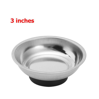 Round Magnetic Bowl Tool Tray Parts Holder 3 Inch Stainless Steel Construction with Soft Rubber Base