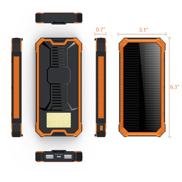 Solar Power Bank Portable Charger 10,000mAh External Battery Pack Solar Panel Charging