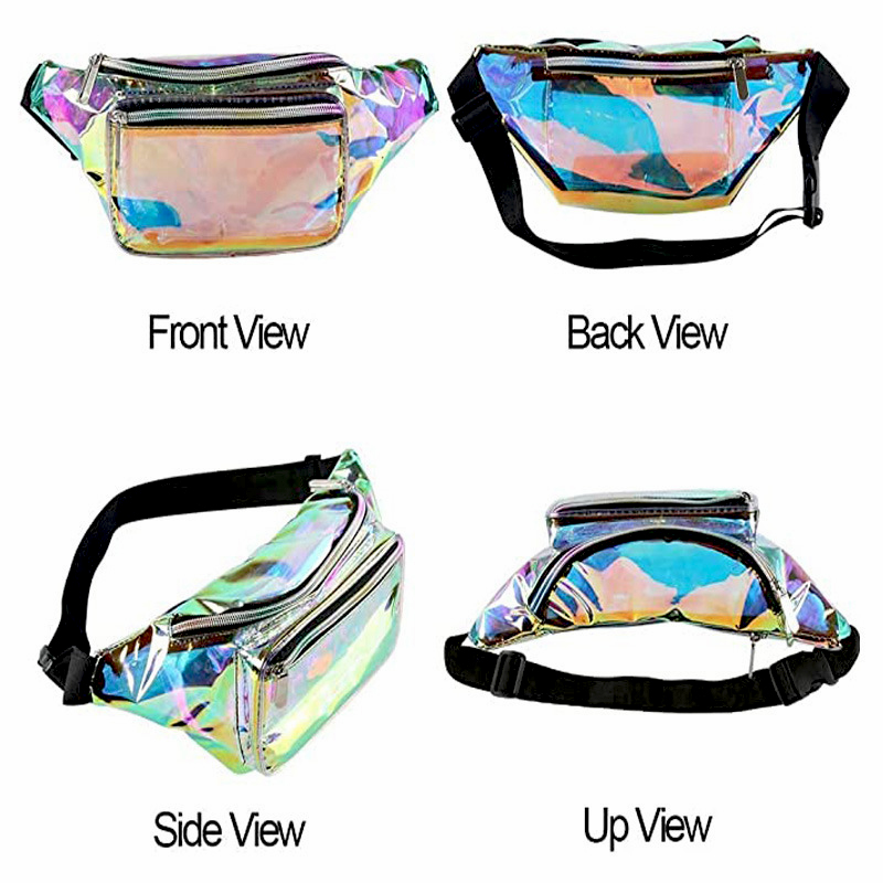 Holographic PVC Fanny Pack Rave Waist Bag with Adjustable Belt Bum Bag Waist Bag for Hiking, Running, Travel and Stadium Approved