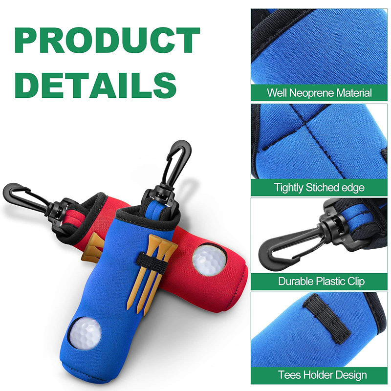 Portable Neoprene Golf Ball Carry Bag with Tee Holder Keychain Belt Clip Hook Portable Golf Ball Pouch Golf Accessories