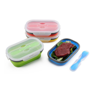 27.05oz ECO Silicone Lunch Container Box Collapsible Food Storage with Airtight Lid and Fork Ideal For Lunch Camping