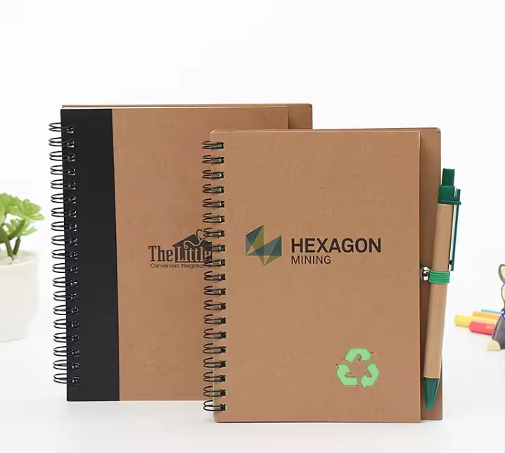 Hard Kraft Paper Cover Wire Bound Notepads Sketch Book Spiral Pocket Notebook with Pen, 5.5" x 7"