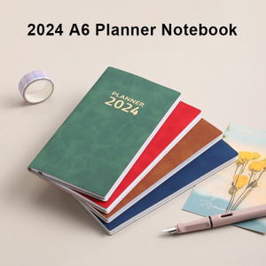 PU Leather 2024 Daily Planner, Pocket Agenda Notebook Planner, A6 Size