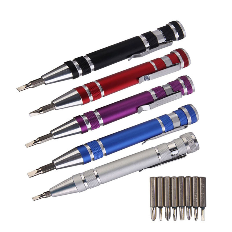 8 in 1 Aluminum Pocket Screwdriver Kit, Pen-shape Pocket Screw Driver with Replaceable Screwdriver Bits