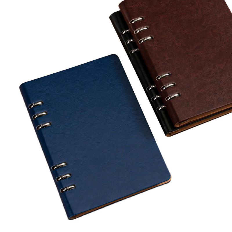 PU Leather Refillable Binder Loose-leaf Spiral Business Notebook Journal With 6 Round Rings