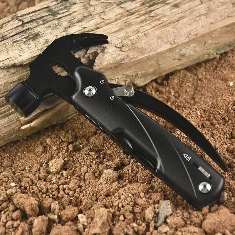 6-in-1 Hammer-shaped Multi-Function Stainless Steel Tool Folded Integrated Shape for Pocket Portability Outdoor Adventures Camping Snowboarding
