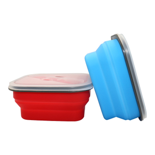 Silicone Lunch Box With Spoon & Fork Collapsible Food Storage Container with Clip-on Lid 20 oz