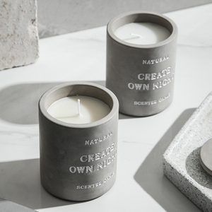 Cylinder Decorated Concrete Candle Jar With Candle And Lid For Homes, Bars Or Restaurants