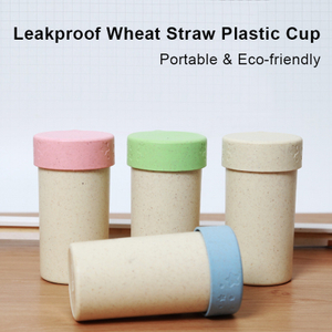 12oz Unbreakable Wheat Straw Drinking Cups Eco-friendly Reusable Plastic Bottles With Lid; Portable, Leakproof, BPA-Free Tumbler