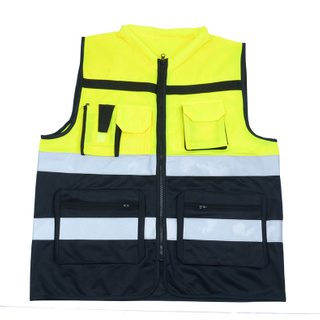 Zippered Reflective Safety Vest Volunteer Workwear Waistcoat with High Reflective Strips Bright Neon Color Construction Protector