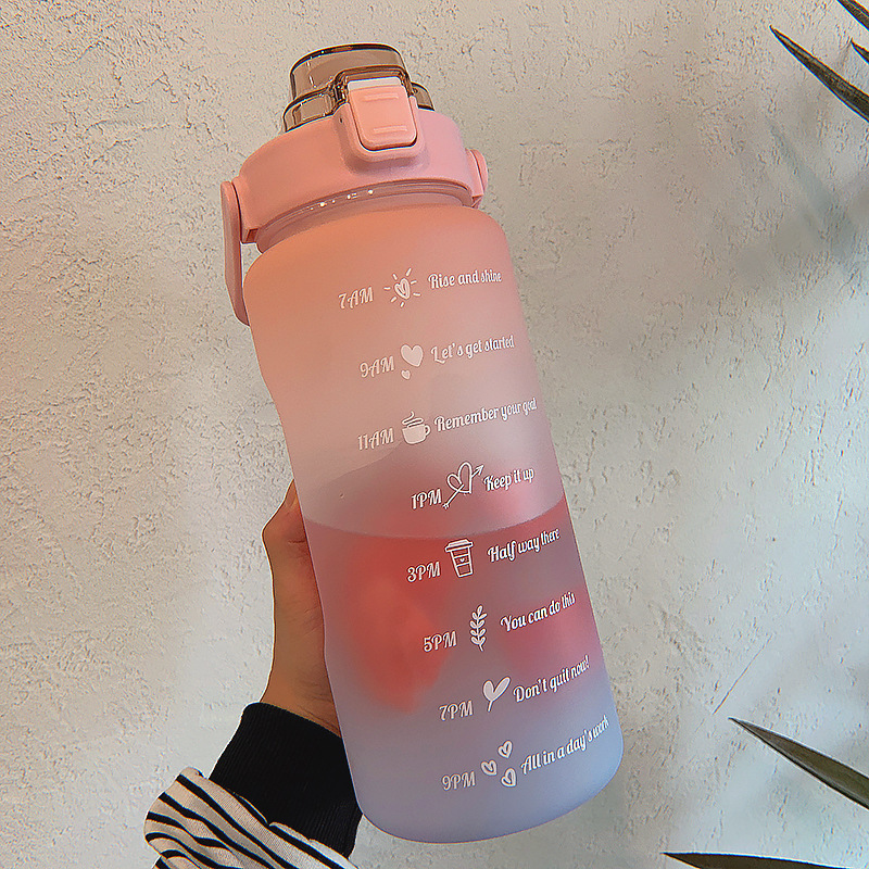 68oz Leakproof Free Drinking Water Bottle with Motivational Time Marker BPA Free for Fitness Gym Outdoor Sports Gradient