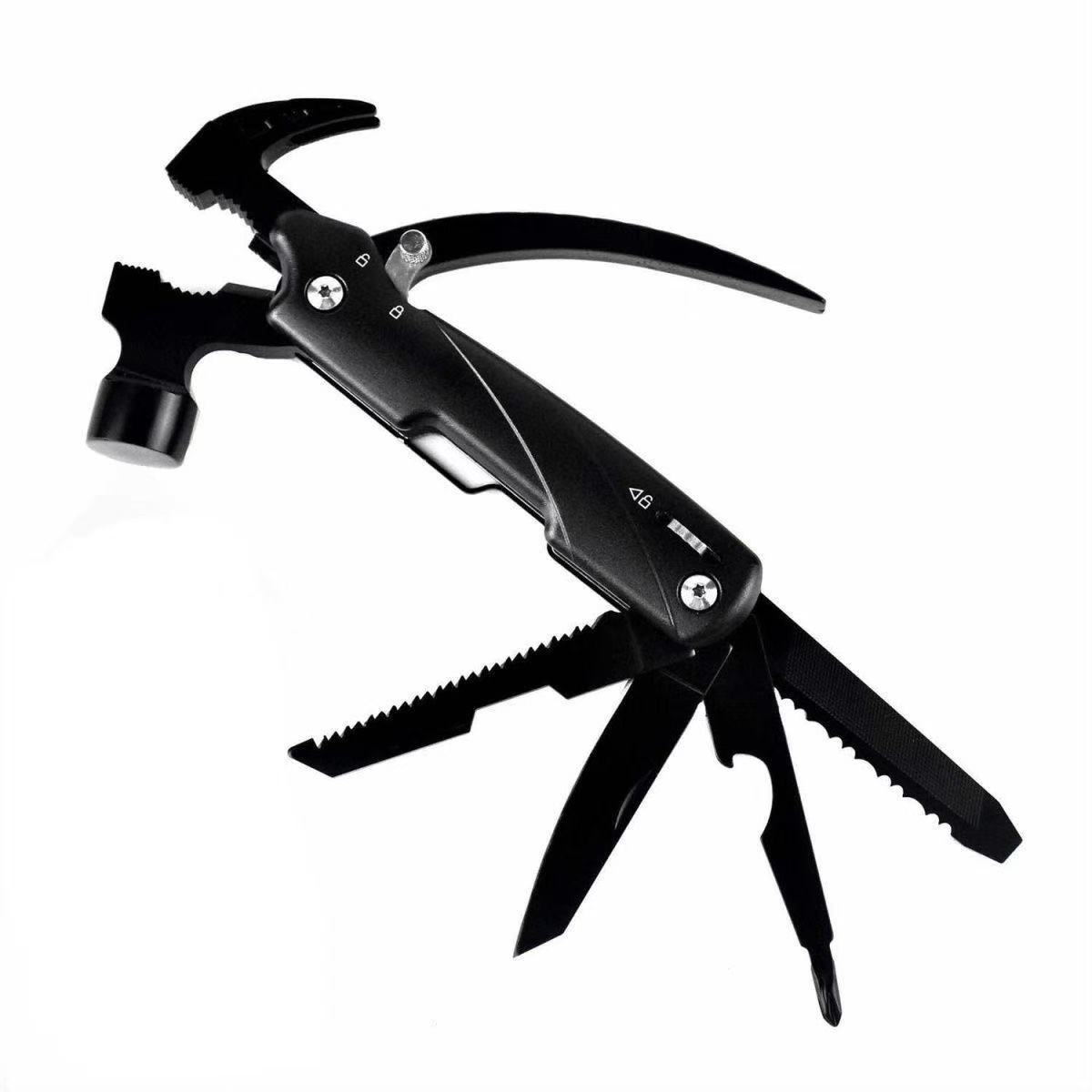 6-in-1 Hammer-shaped Multi-Function Stainless Steel Tool Folded Integrated Shape for Pocket Portability Outdoor Adventures Camping Snowboarding