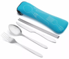 Reusable Flatware Sets Knife Fork Spoon 4Pcs Portable Travel Stainless Steel Tableware Dinnerware with Carrying Case