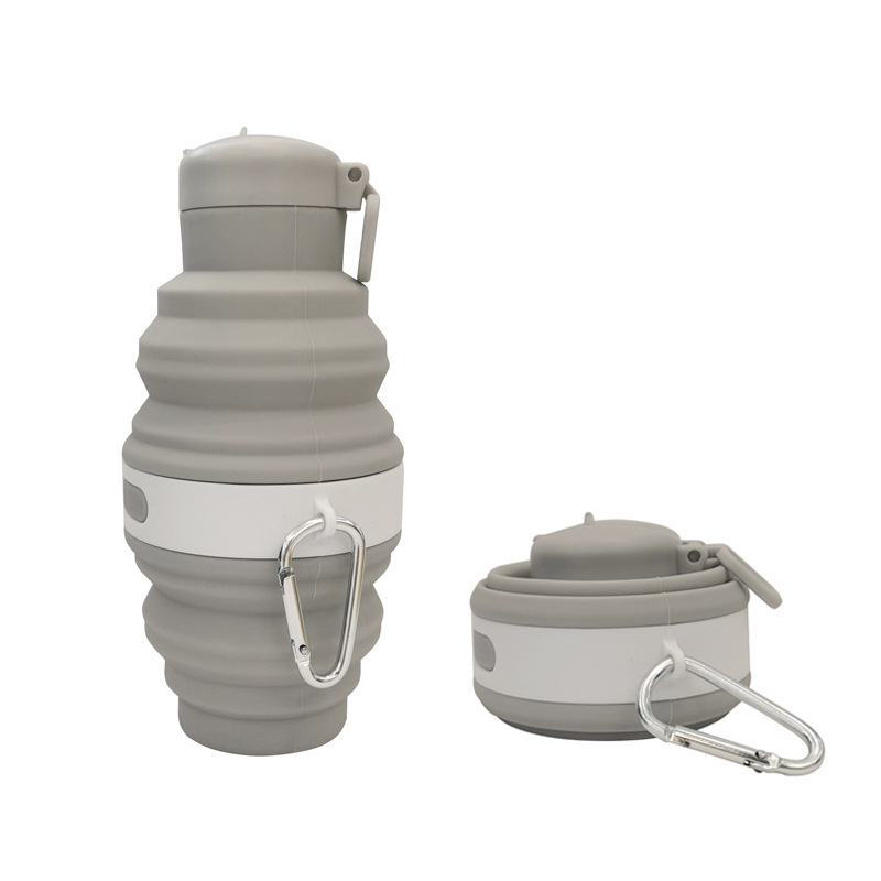 Collapsible Silicone Water Bottles With Carabiner, Foldable Outdoor Kettle