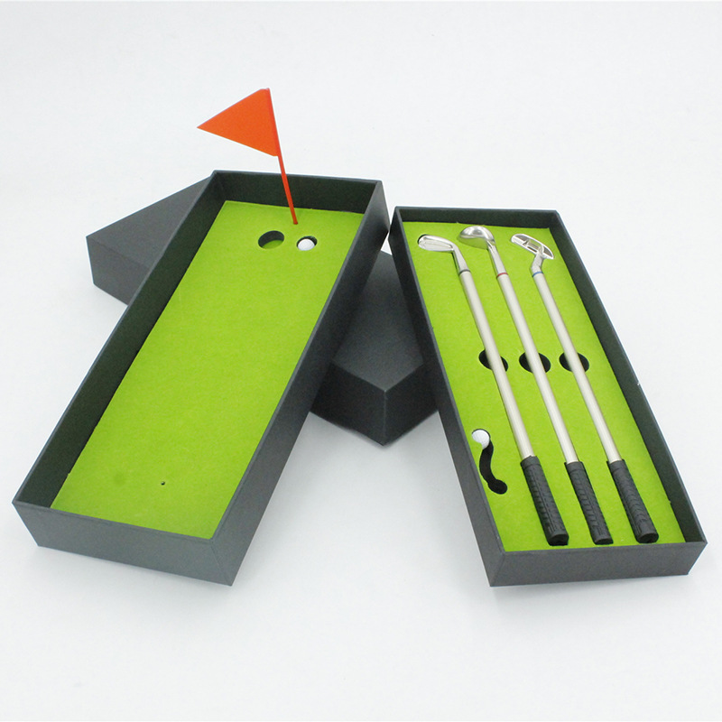 Golf Club Shaped Pen Set with Mini Course Gift Box, Mini Desktop Golf Club Ballpoint Pen Set