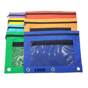 Durable 3-ring Binder Pencil Pouch with Waterproof Oxford Fabric, Clear Window, And Mesh Pockets.