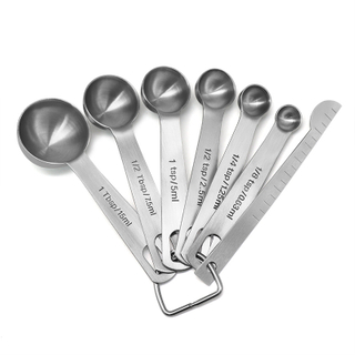Heavy Duty Stainless Steel Metal Measuring Spoons for Dry or Liquid Fits in Spice Jar Set of 6 with bonus Leveler
